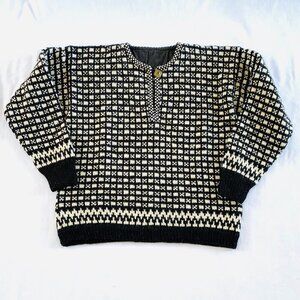 Handknit 100% wool Women's sweater Small Medium quality brown cream pull on